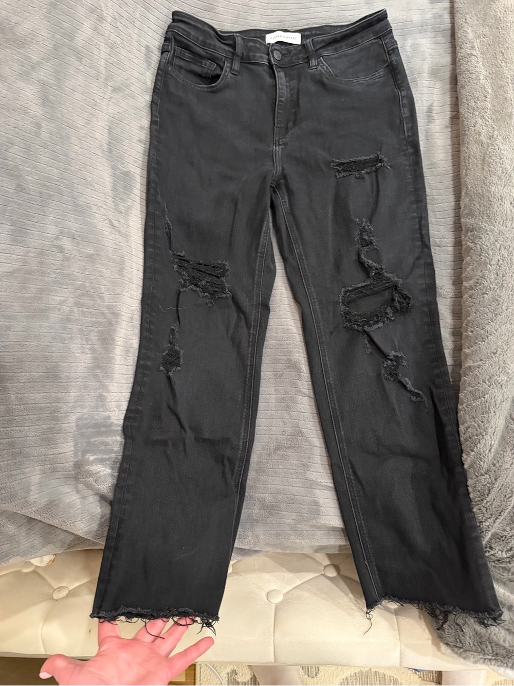 Flying Monkey Black Distressed Straight Leg Jeans